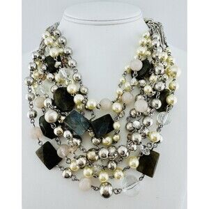 Stella and Dot Oslo Labradorite Faux Pearl Multi Strand Statement Necklace